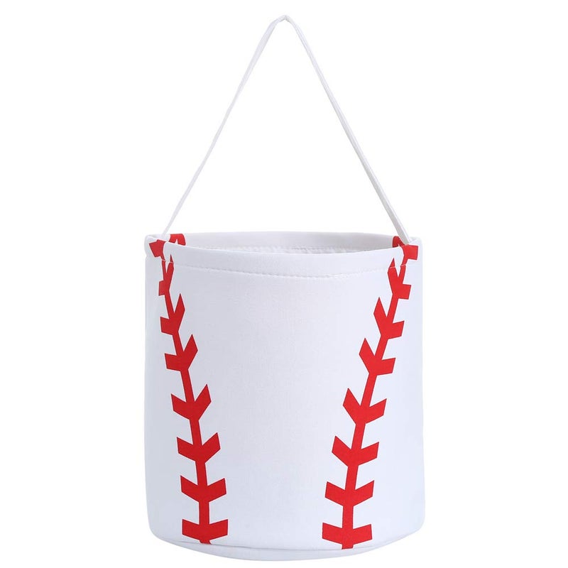 E-FirstFeeling Baseball Basket Easter Baskets Canvas Easter Egg Hunt Baskets Halloween Basket Trick or Treat Candy Bucket Tote for Halloween Easter (Baseball) - Image 1